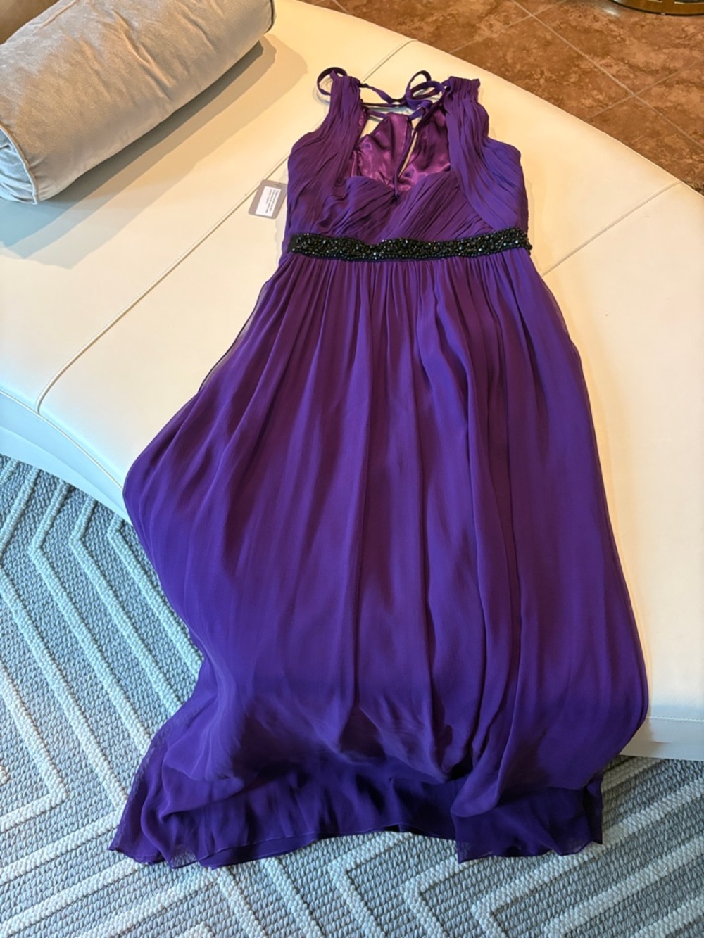 Women  Evening Purple Sleeveless Chiffon Dress with Beaded Waist